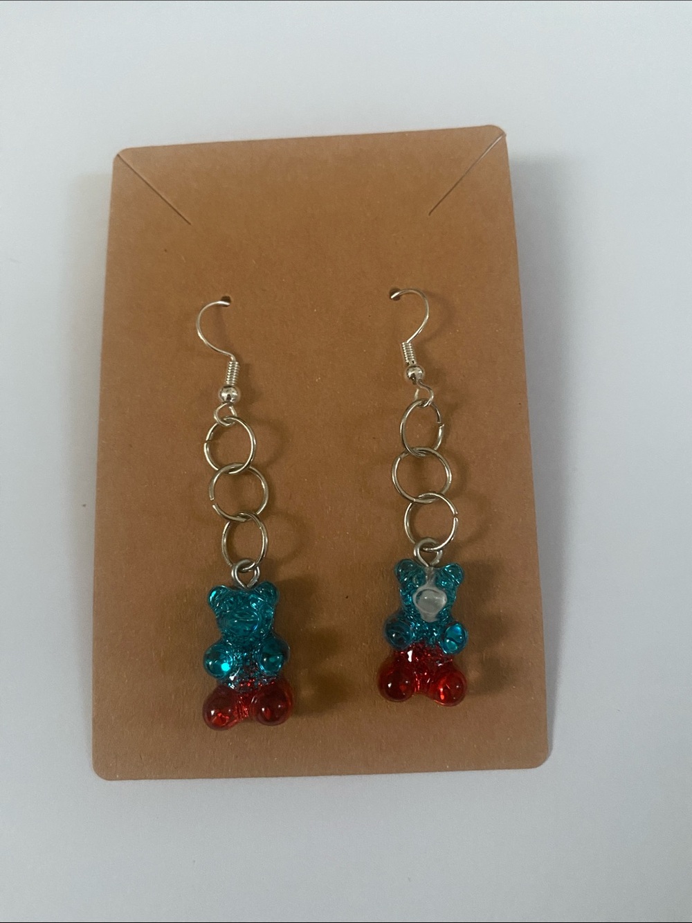 Playful Blue & Red Gummy Bear Drop Earrings